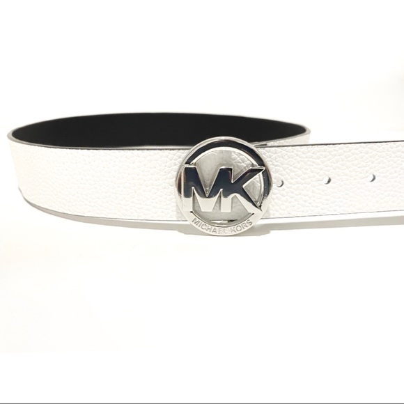 MICHAEL Michael Kors White Black Reversible Leather Belt Silver Buckle NWT - Picture 6 of 10